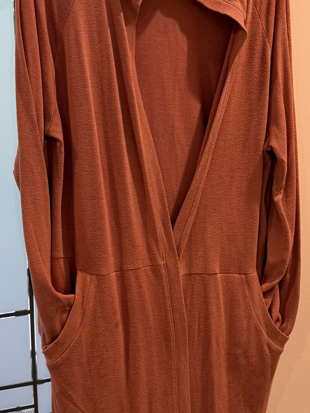 Rust Open-Front Hooded long length Cardigan